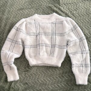 Chelsea & Violet Kids Fluffy White and Blue Plaid Sweater